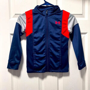 Under Armour Youth Track Jacket Size 6 Navy Blue/Red/Gray